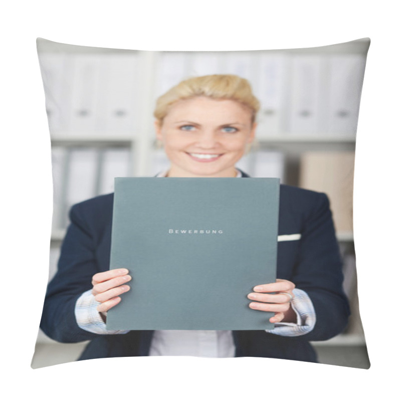 Personality  Confident Businesswoman Holding Application File Pillow Covers