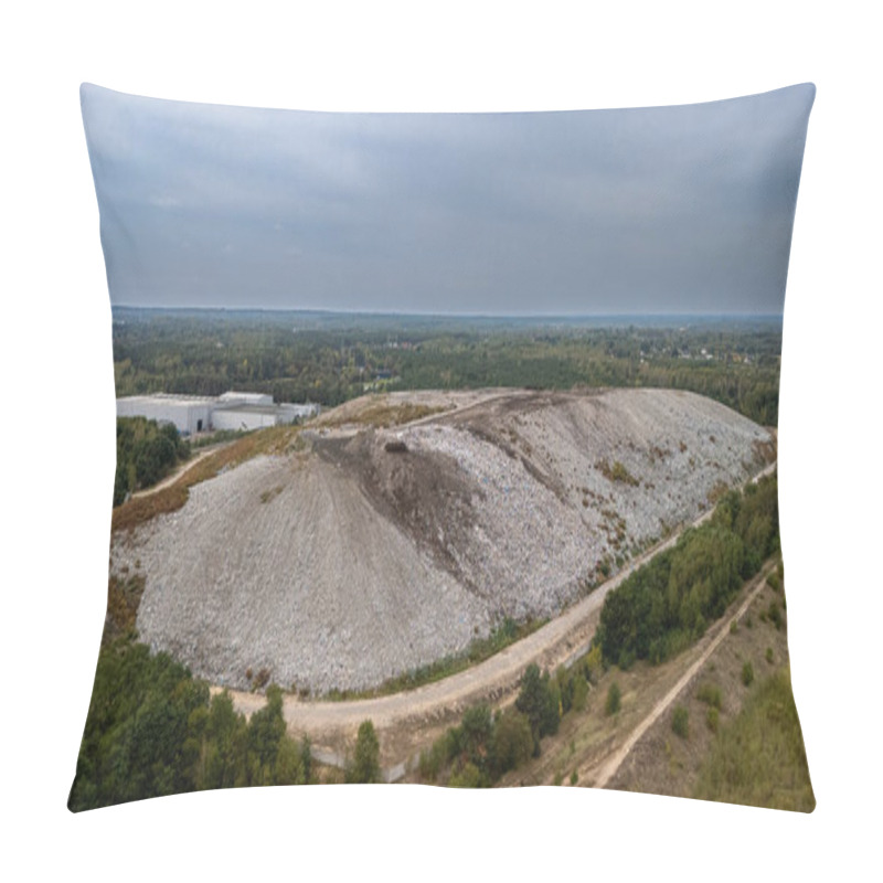 Personality  An Aerial Perspective Of A Large Landfill Site Located In A Rural Area, Bordered By Dense Forests And Agricultural Fields. The Contrasting Landscape Highlights Environmental Challenges In Waste Management. Pillow Covers