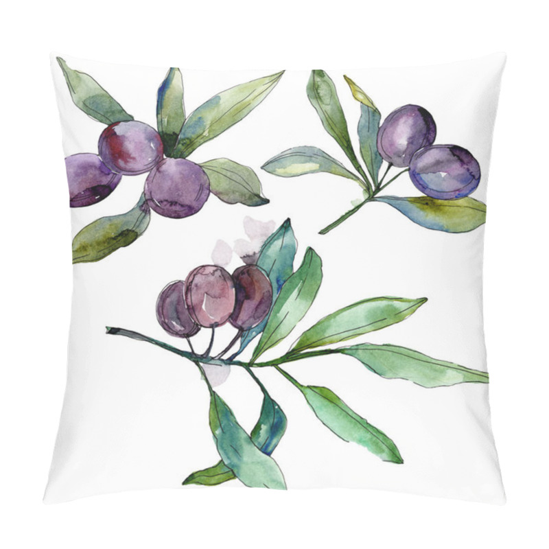 Personality  Olives On Branches With Green Leaves. Botanical Garden Floral Foliage. Isolated Olives Illustration Element. Watercolor Background Illustration. Pillow Covers