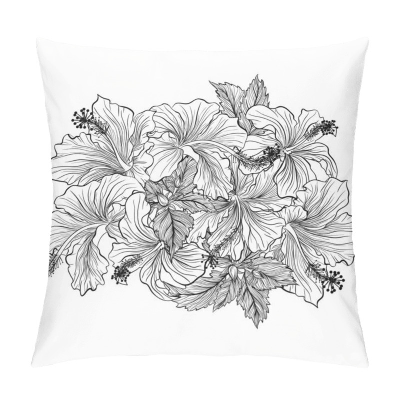 Personality  Flower Bouquet With Hibiscus Line Art Pillow Covers