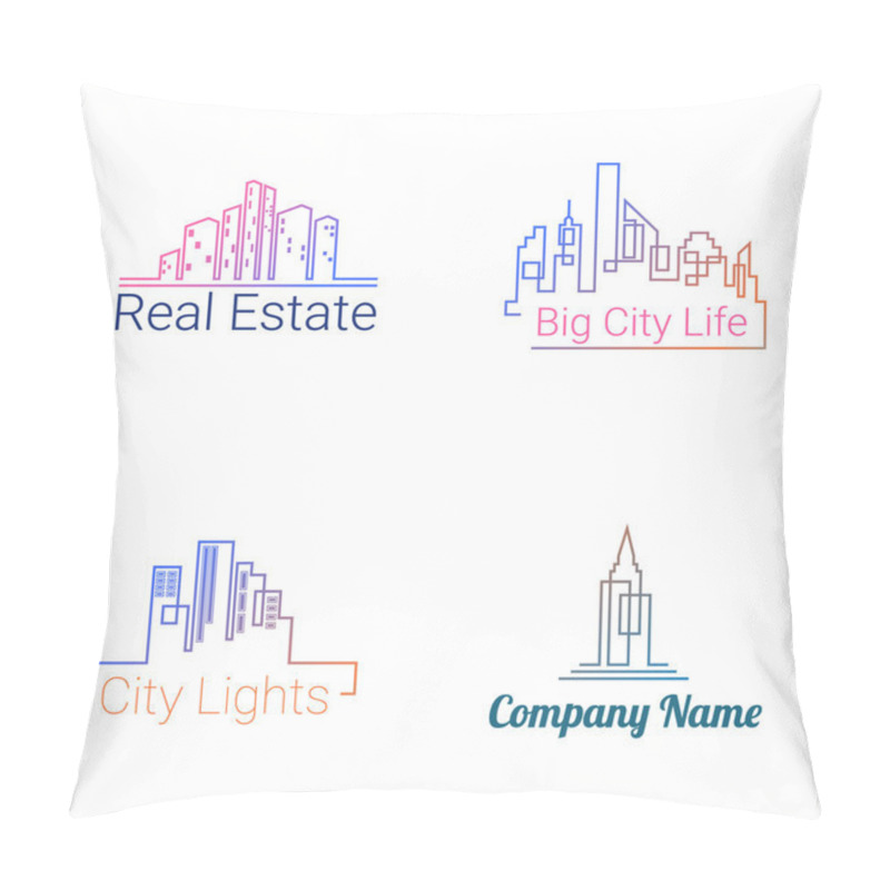 Personality  City Buildings Logo Silhouette Icons. Vector  Pillow Covers