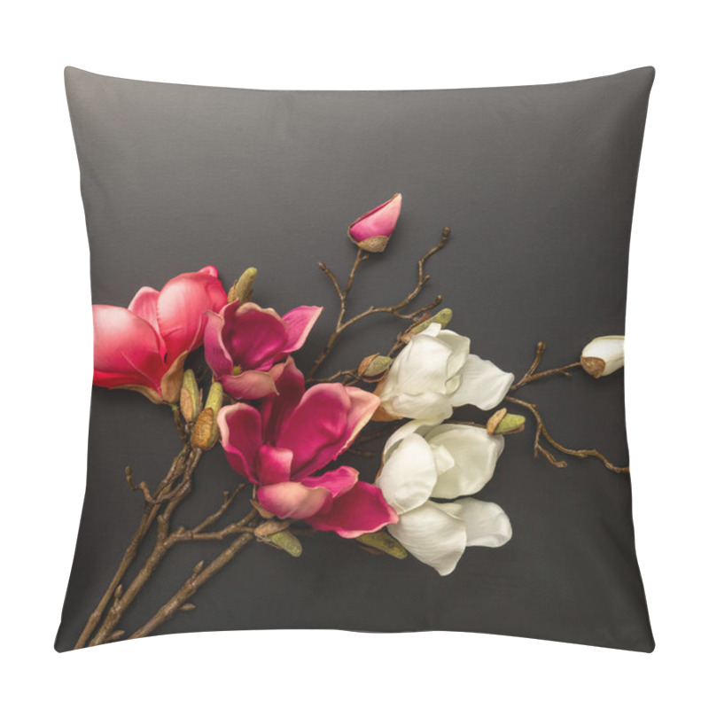 Personality  Magnolia Flowers On Black Background With Space For Your Text Pillow Covers