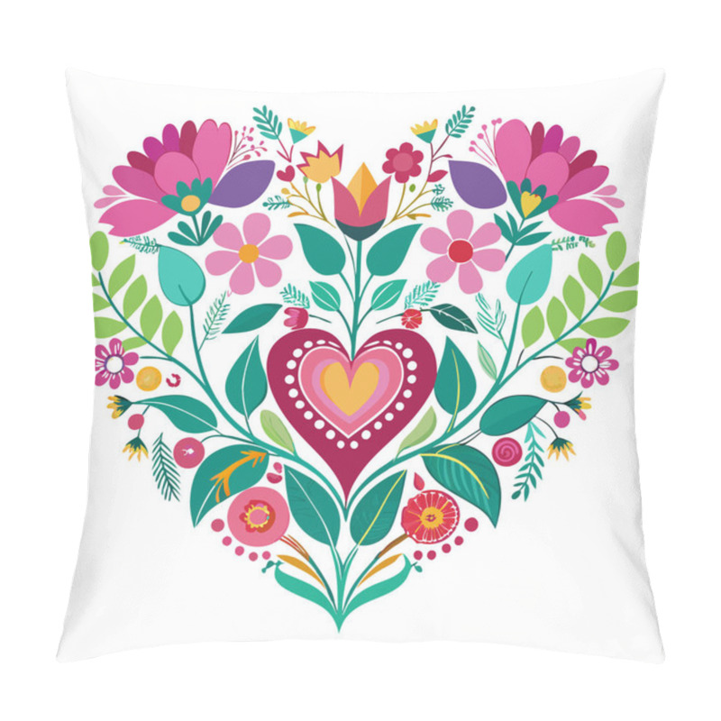 Personality  Vibrant Heart Illustration Made Of Flowers And Leaves Pillow Covers