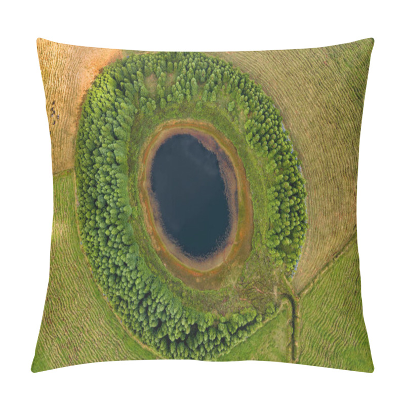 Personality  Aerial View Of Beautiful Lagoon In The Azores Islands. Drone Landscape View With Lines And Textures In The Background. Top View Of Volcanic Crater, Tourist Attraction Of Portugal. Pillow Covers