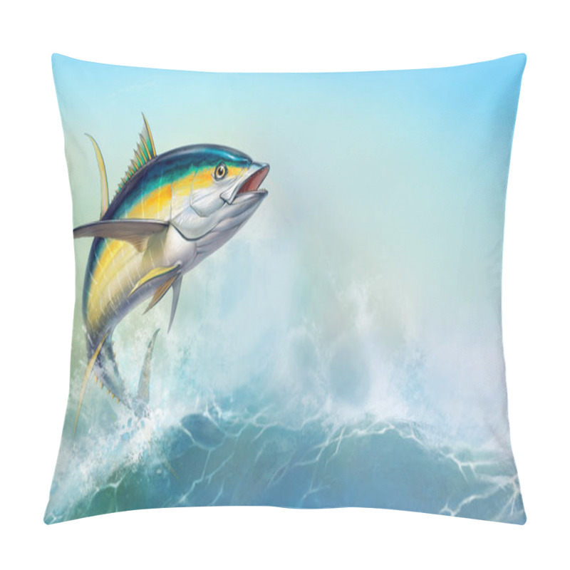 Personality  Yellow Tuna. Black Fin Yellow Tuna On White. Big Fish On The Bac Pillow Covers