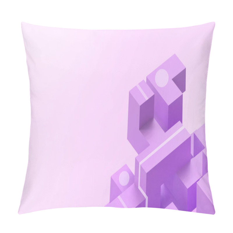 Personality  Creative Idea Geometric Square Purple Boxes In Random Form In The Concept Of A Ladder Of Success Concept On Purple Background - 3d Rendering Pillow Covers