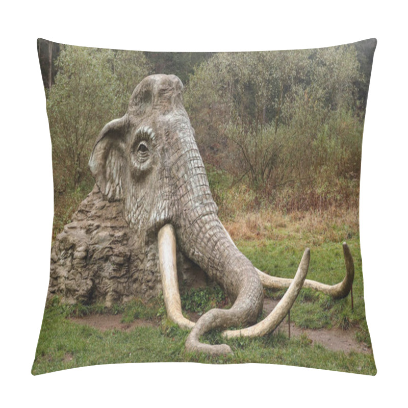 Personality  SAZAVA, CZECH REPUBLIC, November 2, 2019: Statue Of Mammoth In The Landscape, Author: Michal Olsiak, Zdar Nad Sazavou District, Vysocina Region, Czech Republic Pillow Covers