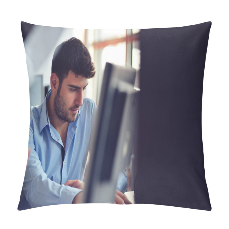 Personality  Freelance Programmer Working In Startup Office Pillow Covers