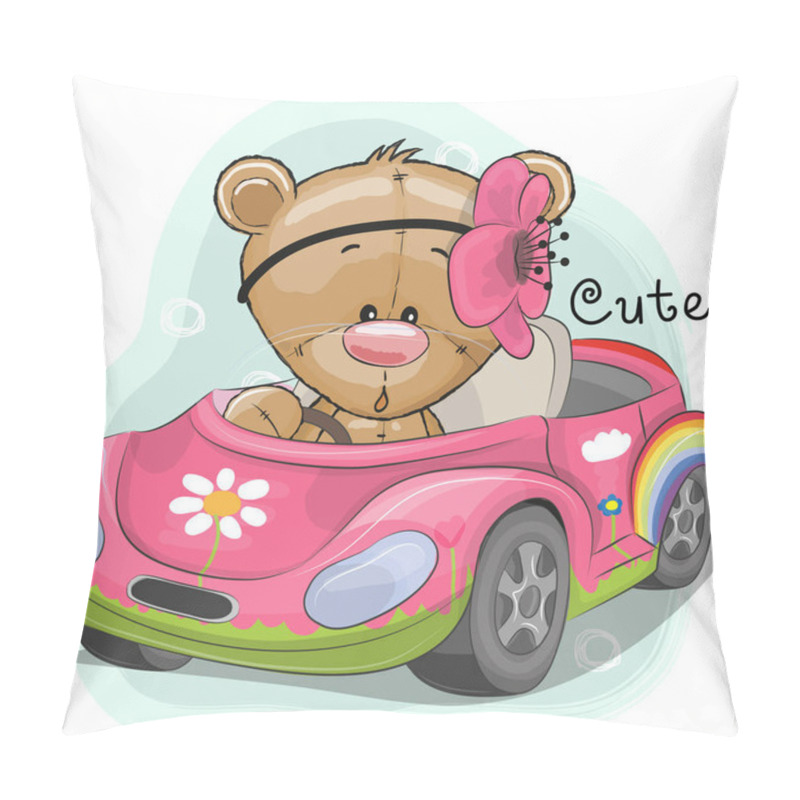 Personality  Cute Teddy Girl Goes On The Car Pillow Covers