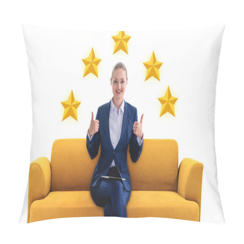 Personality  Customer Review Satisfaction Feedback Survey Concept. User Give Rating To Service Experience On Online Application. Customer Can Evaluate Quality Of Service Leading To Reputation Ranking Of Business. Pillow Covers