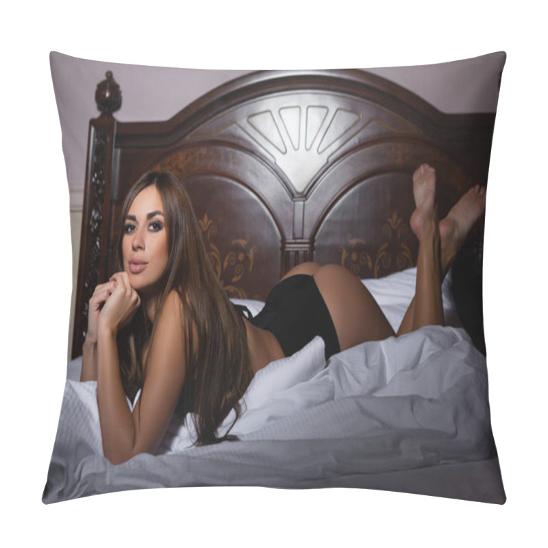 Personality  Thoughtful Brunette Woman Posing At Camera Pillow Covers