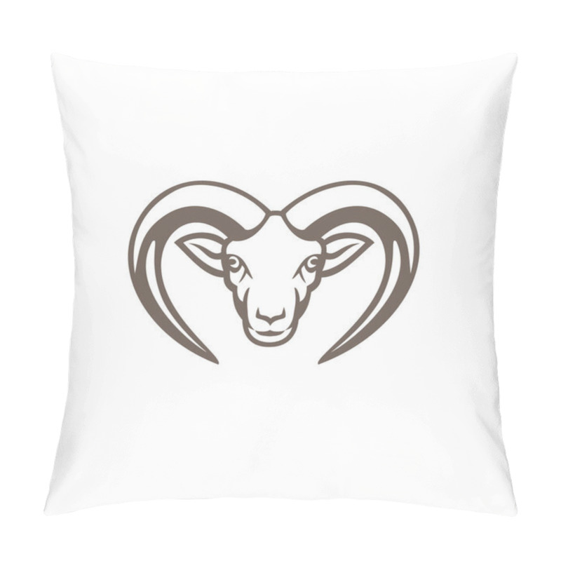 Personality  Mascot Icon Illustration Of Head Of Armenian Mouflon, Ovis Orientalis Gmelini, An Endangered Mouflon Endemic To Iran, Armenia, And Azerbaijan Viewed From Front On Isolated Background In Retro Style. Pillow Covers