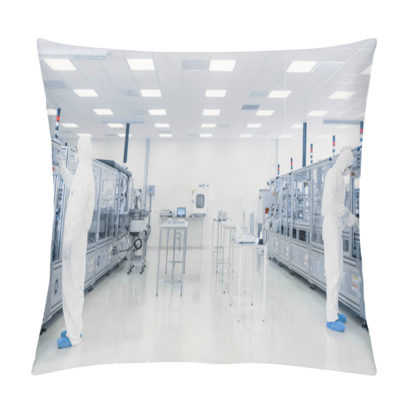 Personality  Scientists Working In Laboratory. Facility With Modern Industrial Machinery. Product Manufacturing Process: Pharmaceutics, Semiconductors, Biotechnology. Pillow Covers