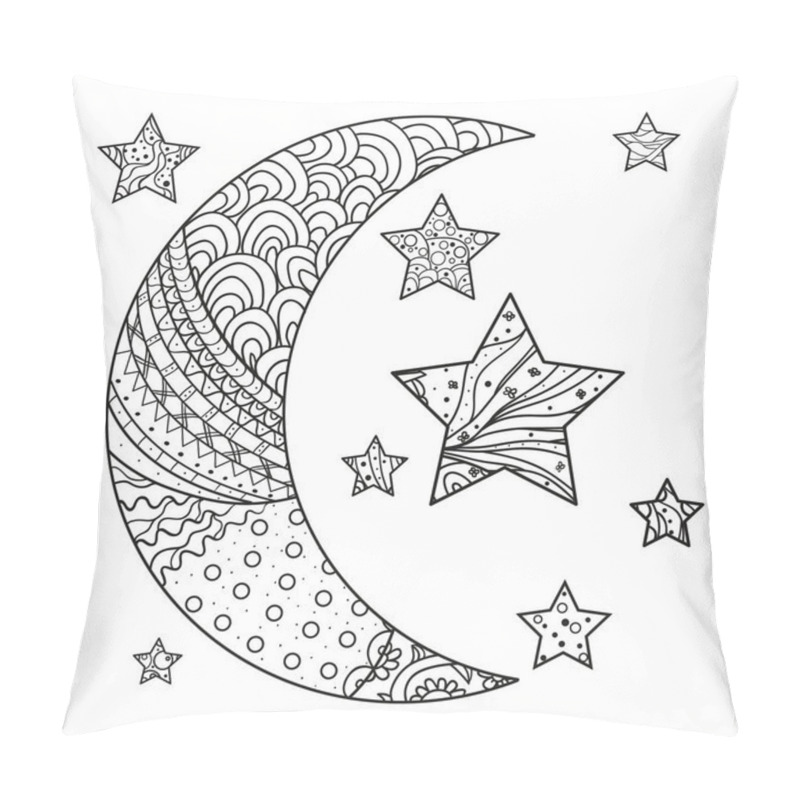 Personality  Zentangle Moon And Star With Abstract Patterns Pillow Covers