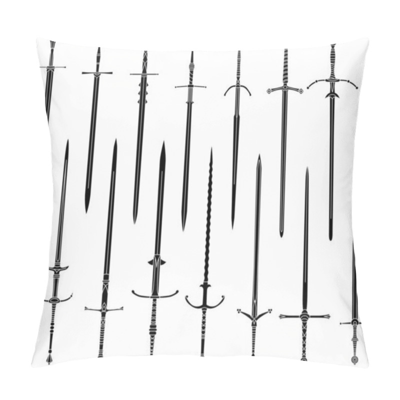 Personality  Set Of Simple Monochrome Images Of Medieval Two-handed Swords. Pillow Covers