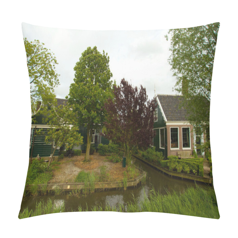 Personality  Rural Dutch Scenery Of Small Old Houses And Canal In Zaanse, Net Pillow Covers