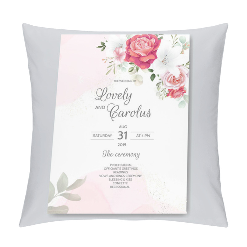 Personality  Beautiful Floral Wreath Wedding Invitation Card Template Pillow Covers