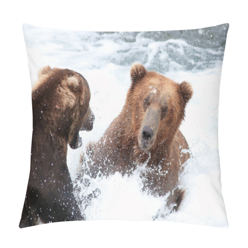 Personality  Two Large Alaskan Brown Bears Fighting In The Water Pillow Covers