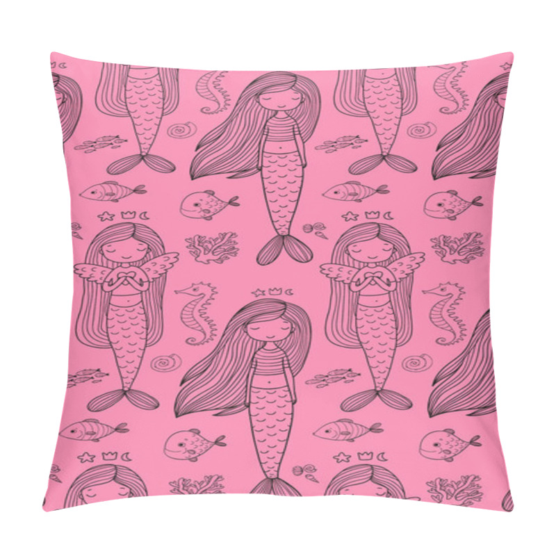 Personality  Pattern With Cute Little Mermaid. Siren. Sea Theme. Pillow Covers