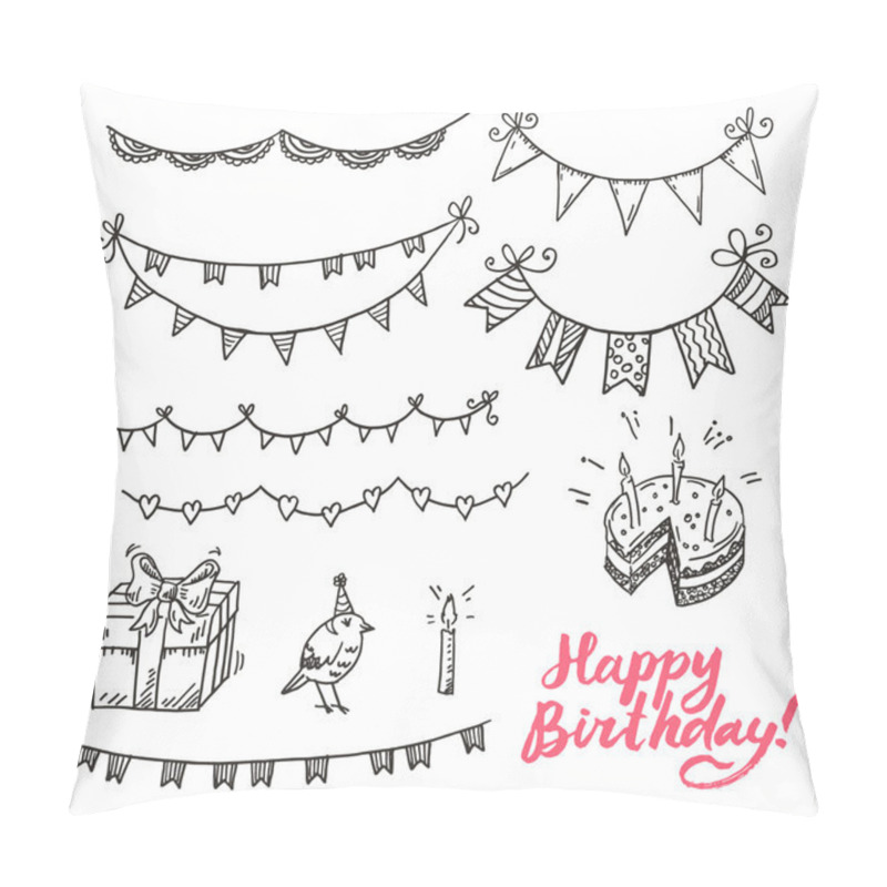 Personality  Happy Dirthday Doodle Elements Set. Pillow Covers