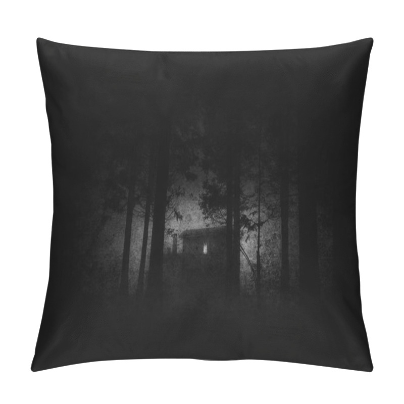 Personality  Scary House In Mysterious Horror Forest At Night In Black And Wh Pillow Covers