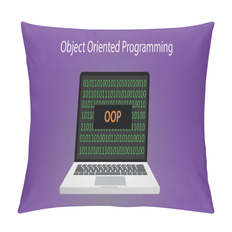 Personality  Oop Object Oriented Programming Concept Illustration With Laptop Or Notebook And Programming Code With Binary Sign 0 And 1 Pillow Covers