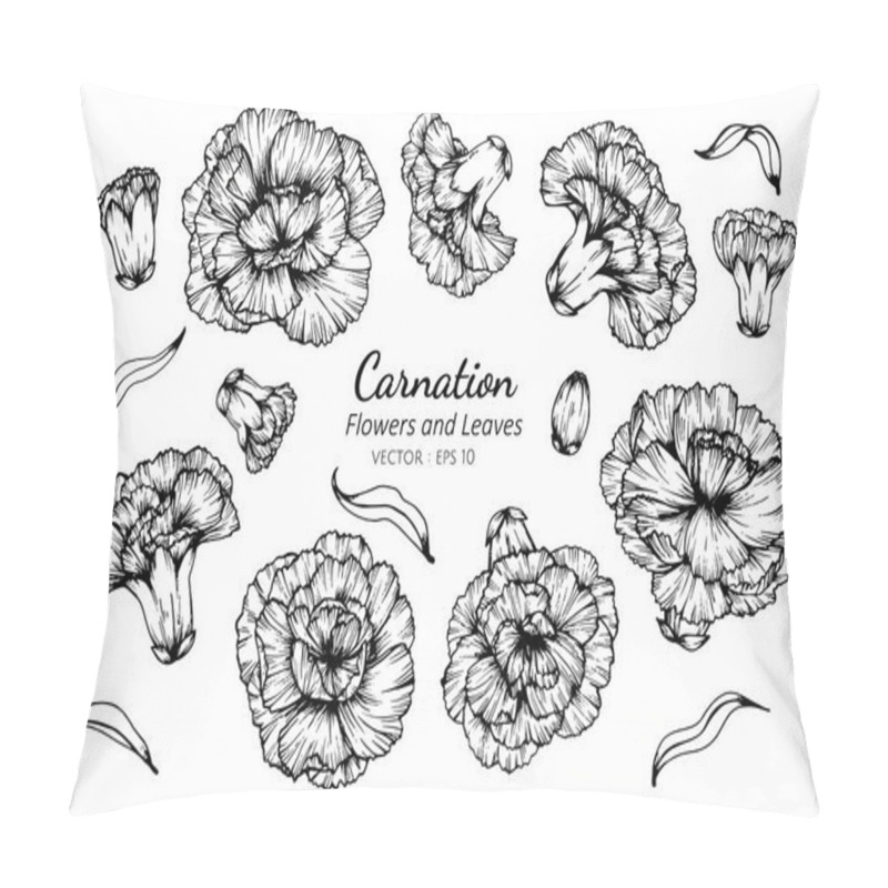 Personality  Collection Set Of Carnation Flower And Leaves Drawing. Pillow Covers