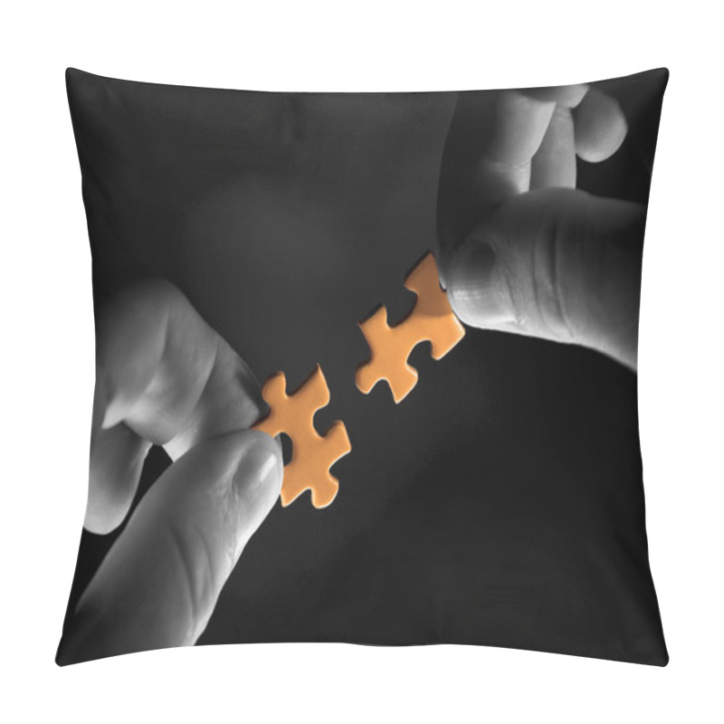 Personality  Puzzle In Hand On A Black Background Pillow Covers