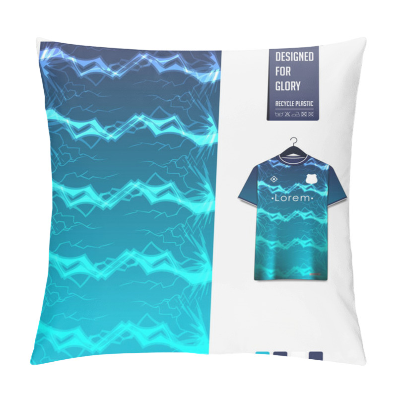 Personality  Soccer Jersey Pattern Design. Lightning Pattern On Blue Background For Soccer Kit, Football Kit, Bicycle, E-sport, Basketball, T-shirt Mockup Template. Fabric Pattern. Abstract Background. Vector Illustration. Pillow Covers