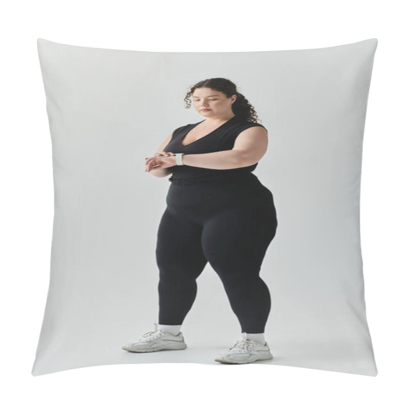 Personality  A Graceful Plus Size Woman Checks Her Watch, Ready To Embrace The Day Ahead. Pillow Covers