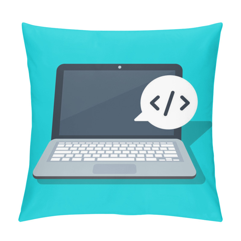 Personality  Icon Programming On A Laptop Background. Speech Bubble. Vector Illustration In A Flat Style. Isolated Image. Pillow Covers