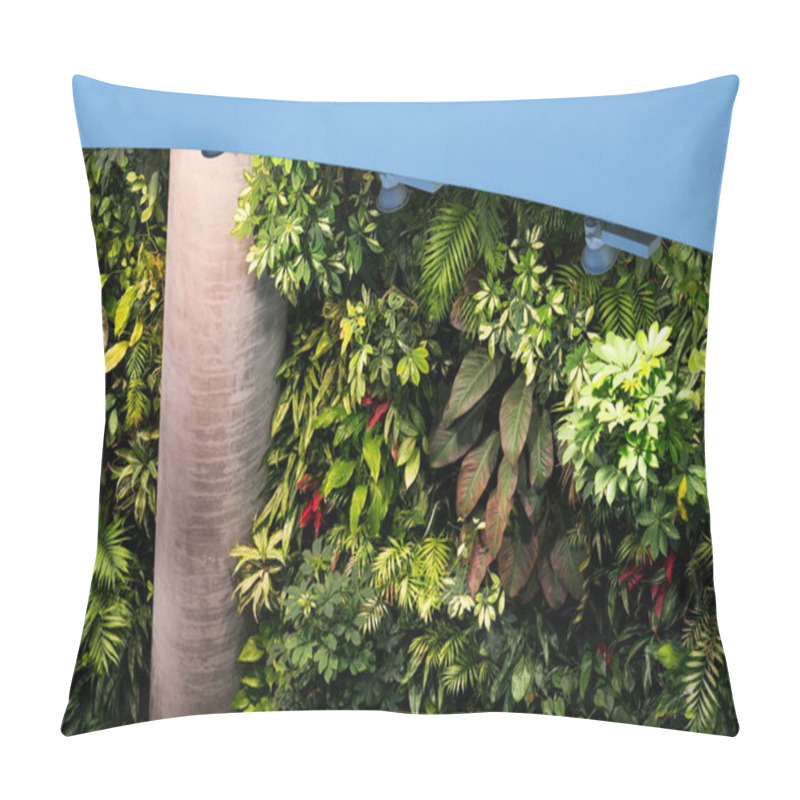 Personality  Vertical Garden Indoors, Living Green Wall With Flowers And Plants Under Artificial Lighting Pillow Covers