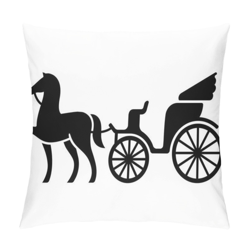 Personality  Vintage Horse Drawn Carriage. Stylized Silhouette Of Horse And Passenger Buggy. Black And White Isolated Vector Illustration. Pillow Covers