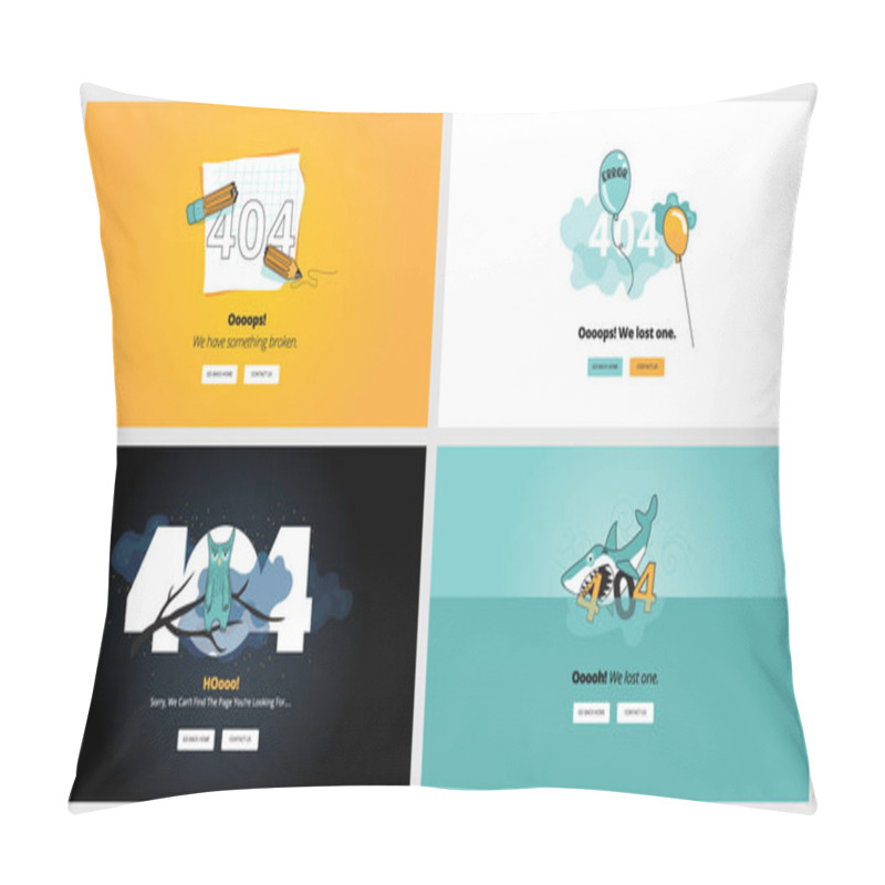 Personality  Set Of Flat Design 404 Error Page Templates Pillow Covers