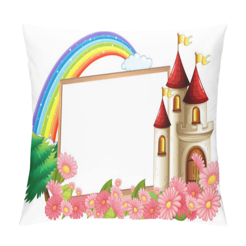 Personality  Empty Banner With Rainbow And Fantasy Castle Illustration Pillow Covers