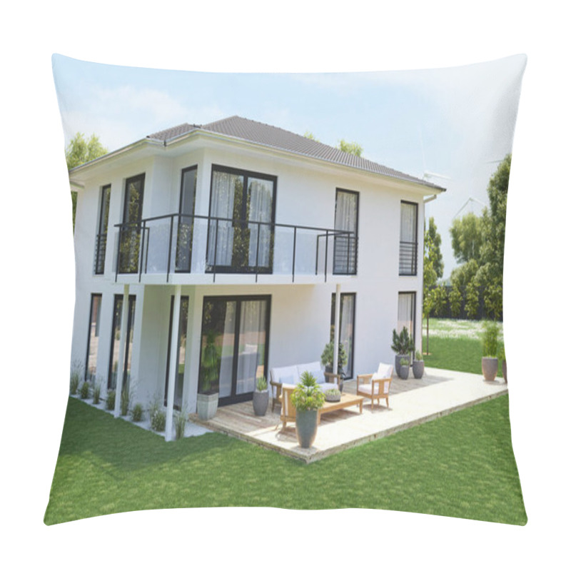 Personality  Modern New House With Large Property. 3D Rendering Pillow Covers