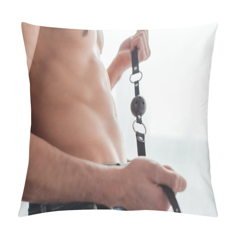 Personality  Cropped View Of Shirtless Man Holding Gag In Bedroom  Pillow Covers