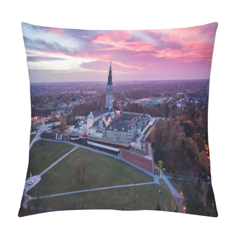 Personality  Evening Aerial Drone View On Czestochowa And Jasna Gora Monastery. The Jasna Gora Luminous Mount Monastery In Czestochowa Poland Is A Famous Polish Shrine To The Virgin Mary And One Of The Country's Places Of Pilgrimage Pillow Covers