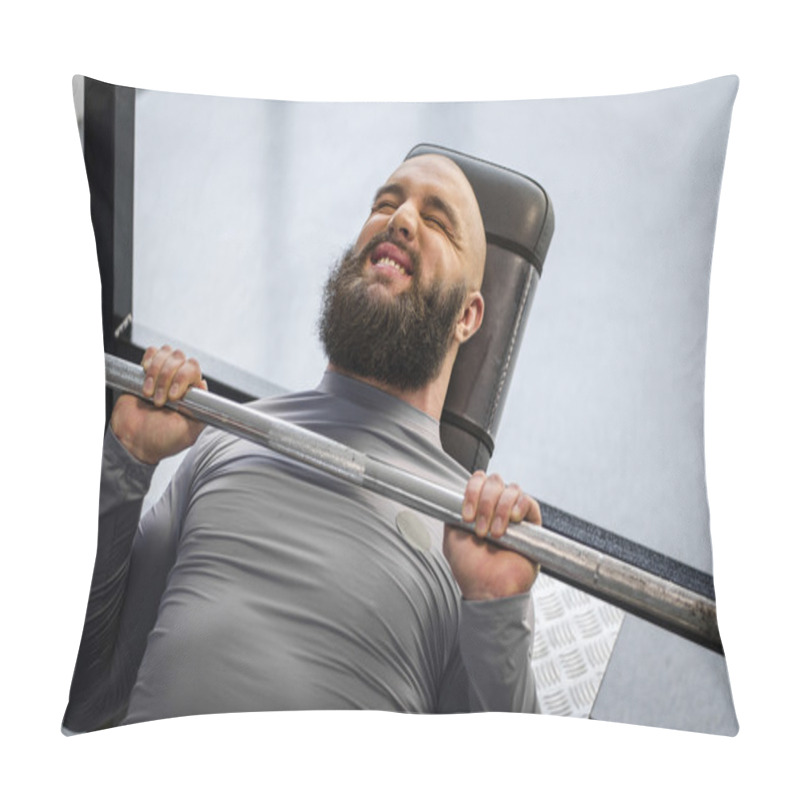 Personality  Strong Man Lifting Weight In The Gym, Male Athlete Training At Fitness Club Pillow Covers