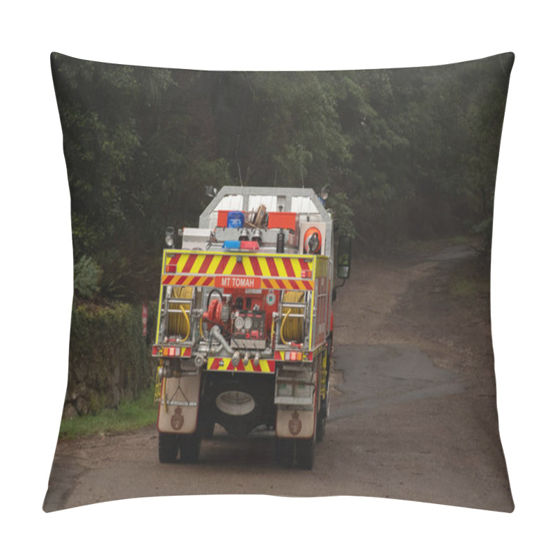 Personality  Blue Mountains, Australia - 2020-01-12 Rural Fire Service Firetruck On The Road Near Mt. Tomah, Blue Mountains Pillow Covers