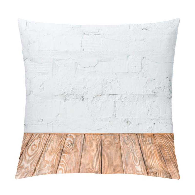 Personality  White Brick Wall And Rustic Wooden Table Pillow Covers