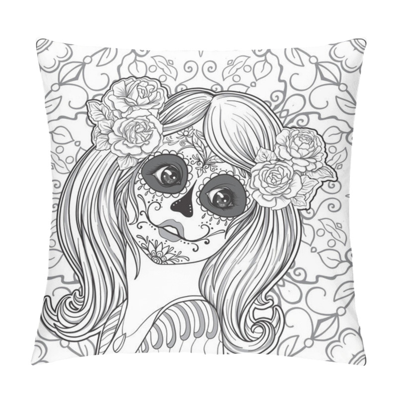 Personality  Portrait Of A Young Beautiful Girl In Halloween Or Day Of The De Pillow Covers