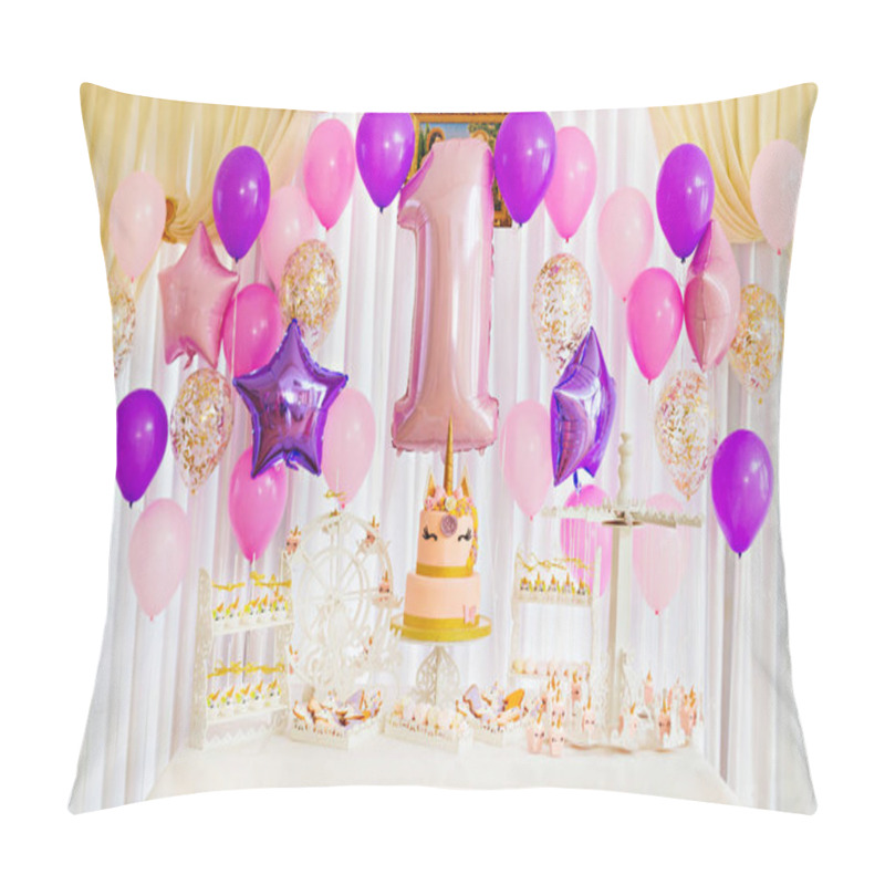 Personality  A Candy Bar In Pink And Purple Tones For A Girl Who Is One Year  Pillow Covers