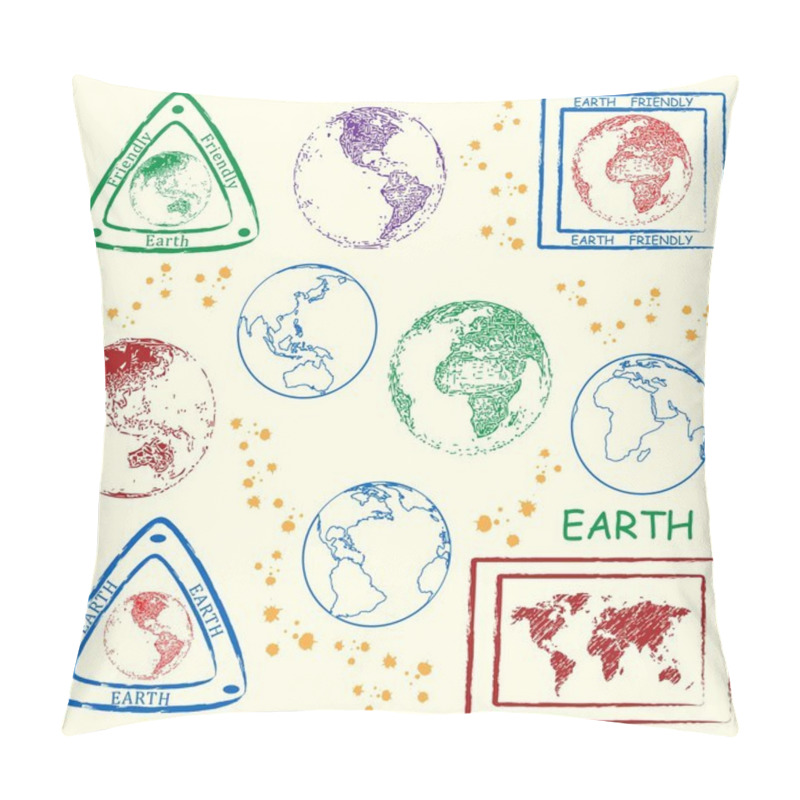 Personality  Planet Earth Stamps Icon Set Pillow Covers