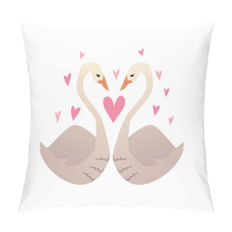 Personality  Two Swans In Love, Heads In Shape Of Heart - Cartoon Flat Vector Illustration Isolated On White Background. Romantic Animal Couple With Concept Of Valentines Day. Pillow Covers