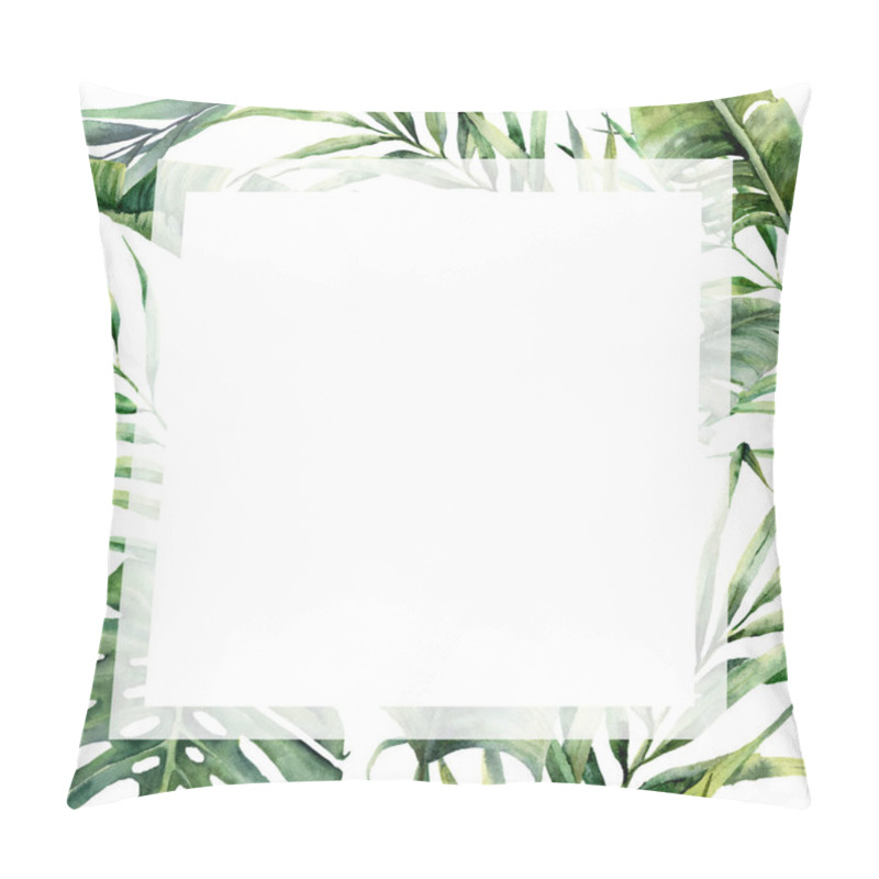 Personality  Watercolor Tropical Big Frame With Exotic Palm Leaves. Hand Painted Floral Illustration With Banana, Coconut And Monstera Branch Isolated On White Background For Design, Fabric Or Print. Pillow Covers