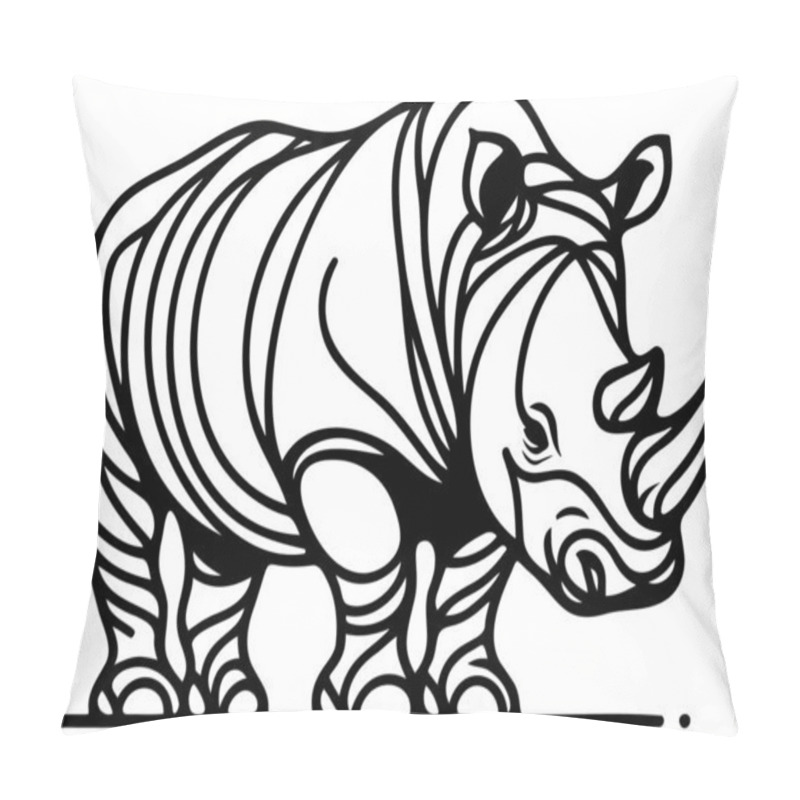 Personality  Stylized Rhinoceros Illustration In Line Art Technique Pillow Covers