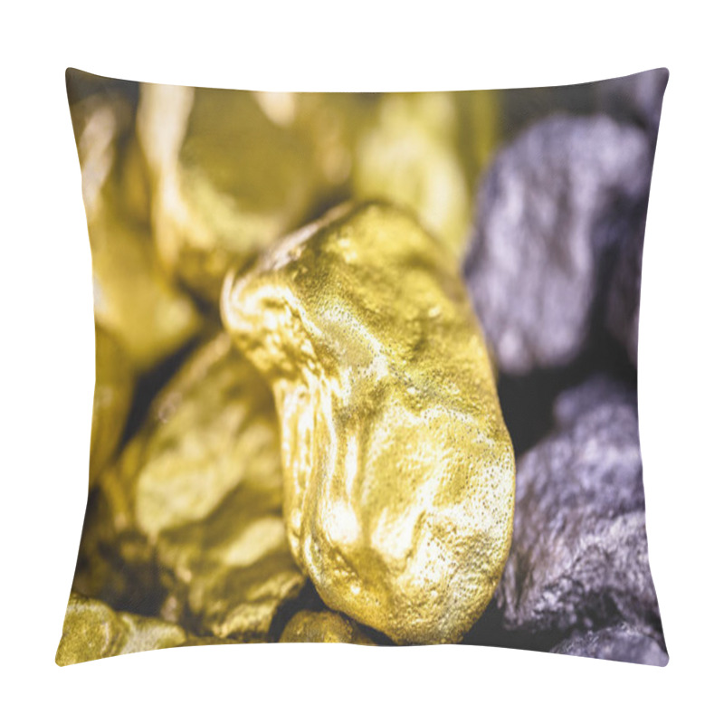 Personality  Stones Of Gold And Silver Gross, Mineral Extraction Of Gold And Silver. Concept Of Luxury And Wealth. Pillow Covers