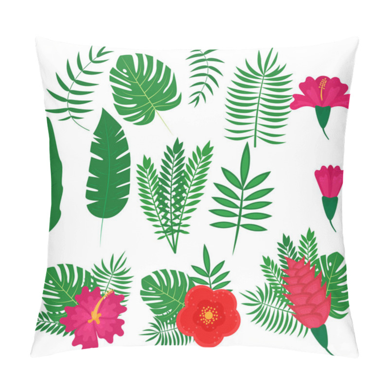 Personality  Set Of Tropical Leaves And Flowers, Vector Illustration Pillow Covers