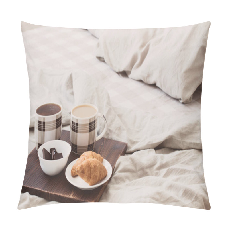 Personality  Two Cups Of Coffee On Tray In Bedroom Pillow Covers